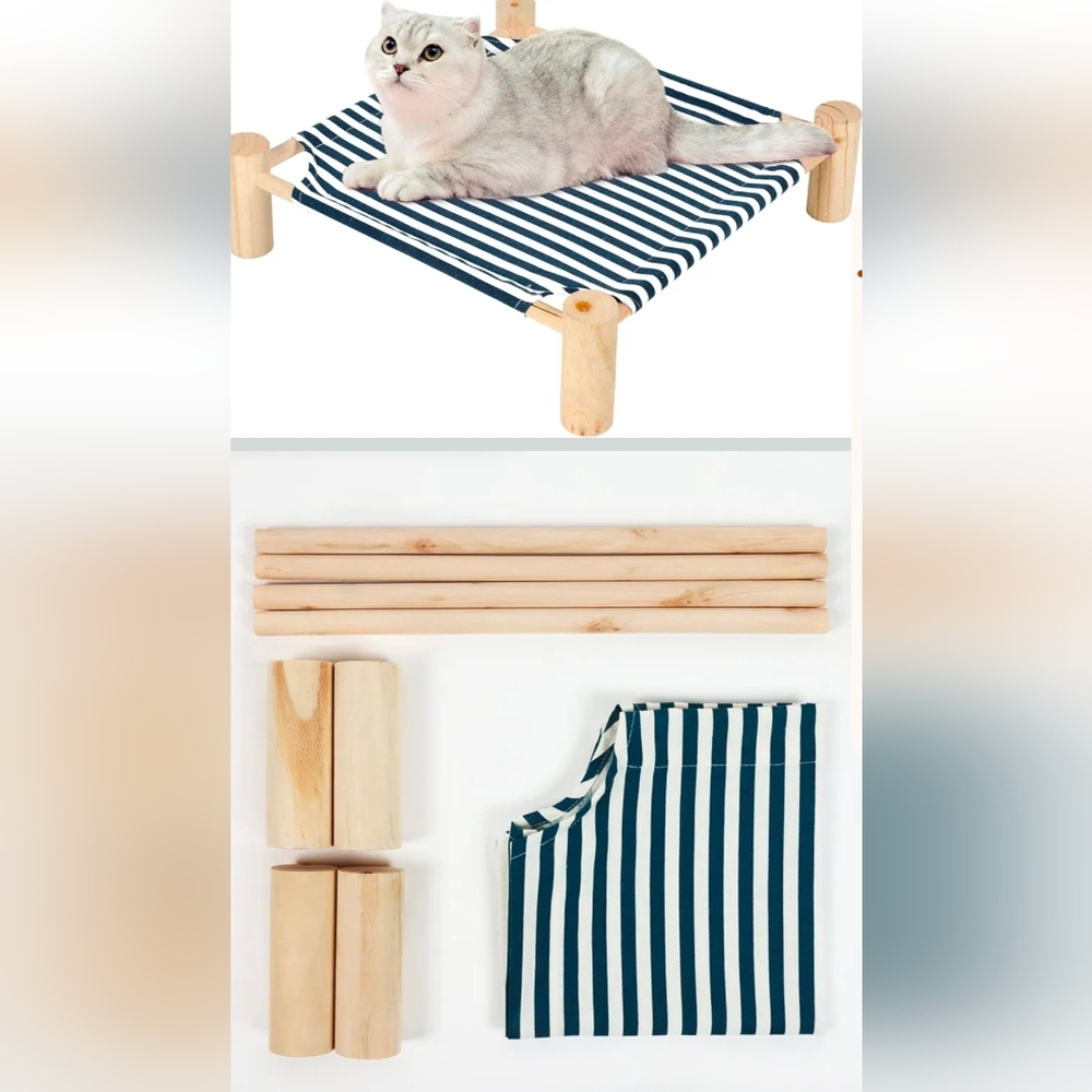 Set of 2 Cat or Small Dog Bed. Elevated. Wood And Fabric.
